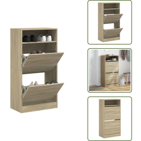 The Living Store Zapatero de madera de ingeniería roble Sonoma 60x34x116 cm - Armario de zapatos