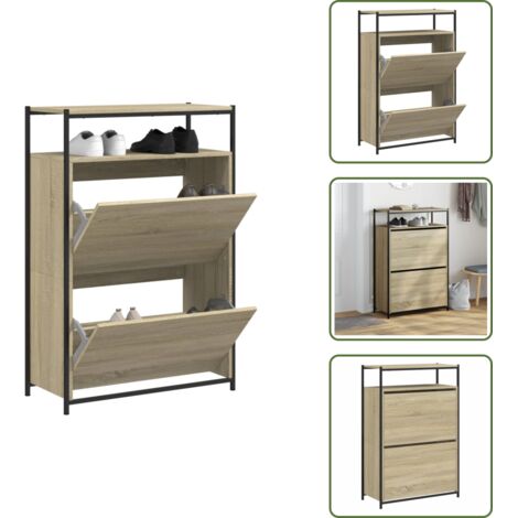 The Living Store Zapatero de madera de ingeniería roble Sonoma 75x34x112 cm - Armario de zapatos