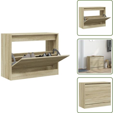The Living Store Zapatero de madera de ingeniería roble Sonoma 80x34x63 cm - Armario para zapatos