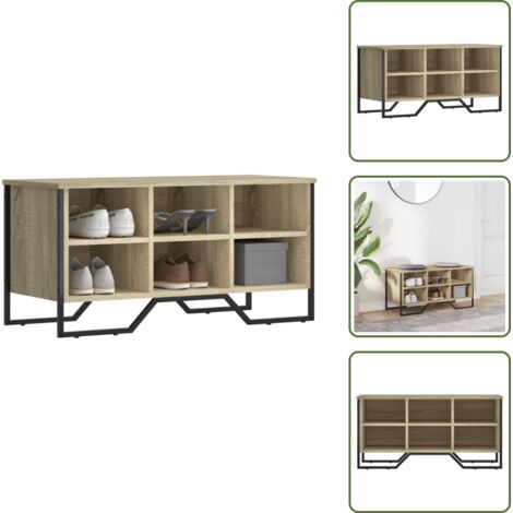 The Living Store Zapatero de madera de ingeniería roble Sonoma 90x38x45,5 cm - Zapatero de ingeniería