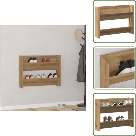 The Living Store Zapatero de pared madera ingeniería roble artisan 80x18x60 cm - Almacenamiento de zapatos