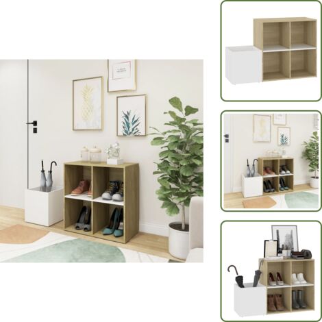 The Living Store Zapatero de recibidor contrachapado blanco roble 105x35,5x70 cm - Madera contrachapada