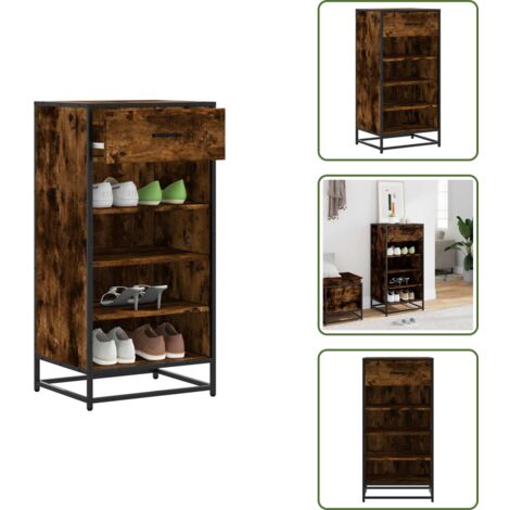 The Living Store Zapatero madera contrachapada roble ahumado 48x38x97,5 cm - Estante para zapatos
