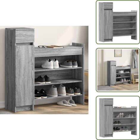 The Living Store Zapatero madera de ingeniería gris Sonoma 100,5x28x100 cm - Armario de madera