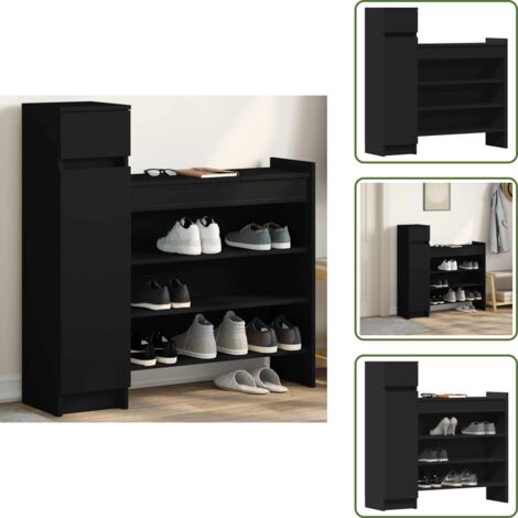 The Living Store Zapatero madera de ingeniería negro 100,5x28x100 cm - Madera de ingeniería