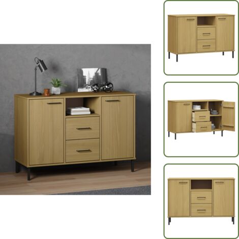 The Living Store Zapatero patas de metal OSLO madera maciza marrón 113x40x77 cm - Aparador de madera