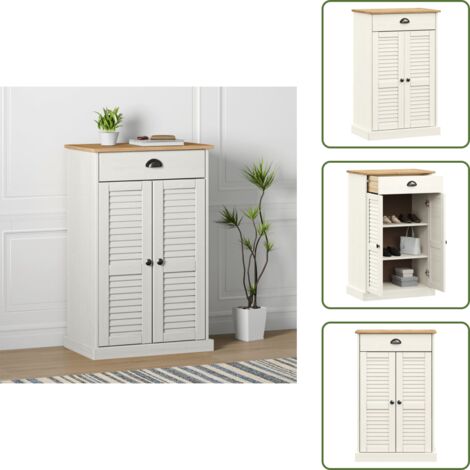 The Living Store Zapatero VIGO madera maciza de pino blanco 60x35x96 cm - Estantería de zapatos