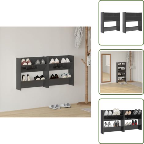The Living Store Zapateros de pared 2 uds contrachapada gris brillo 60x18x60 cm - Armario de zapatos
