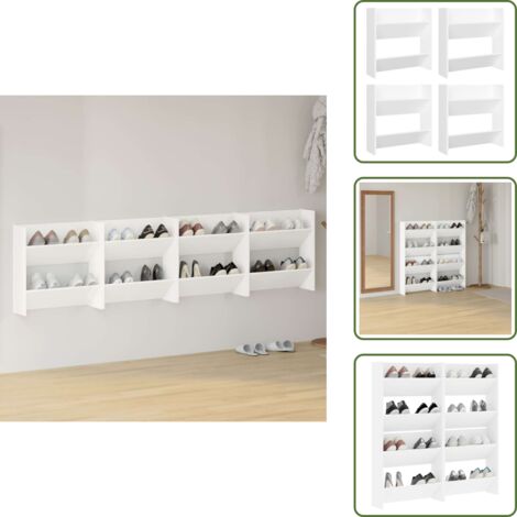 The Living Store Zapateros de pared 4 uds madera contrachapada blanco 60x18x60cm - Armario de zapatos