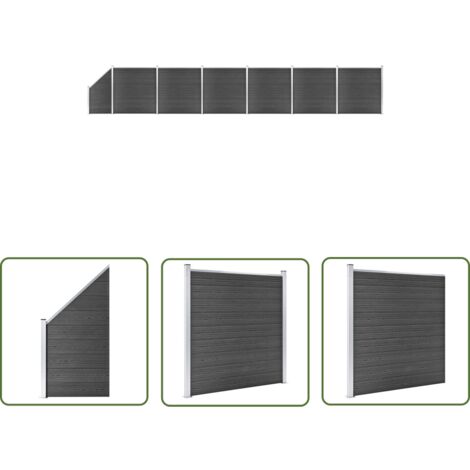The Living Store Zaunelement Set WPC 1138x(105-186)  cm Schwarz - Gartenzäunen - WPC-Zäune - Holzzäune - Kunststoffzäune - Schwarz