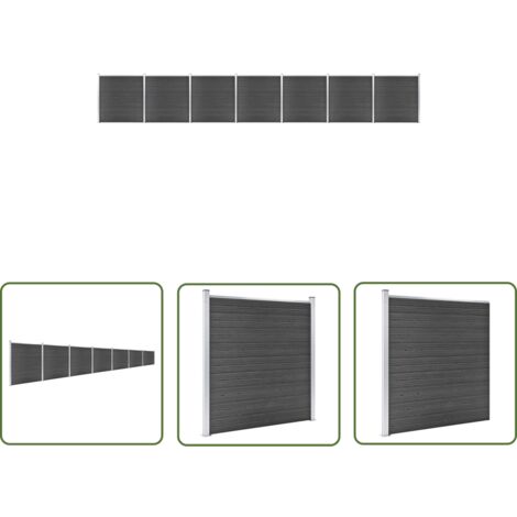 The Living Store Zaunelement Set WPC 1218x186 cm Schwarz - Zaunelement - Gartenzaun - WPC Zaun - Holzzaunt - Privacy Screen
