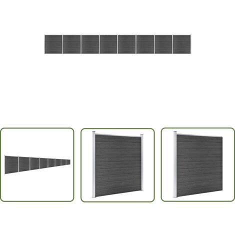 The Living Store Zaunelement Set WPC 1391x186 cm Schwarz - Zaunelement - Gartenzaun - WPC Zaun - Holzzaunt - Alu Zaun