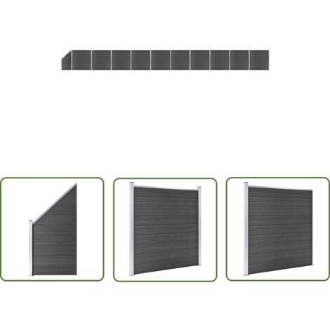 The Living Store Zaunelement Set WPC 1830x(105-186) cm Schwarz - Gartenzäunen - Holzzäune - Kunststoffzäune - WPC-Zäune - Schwarz