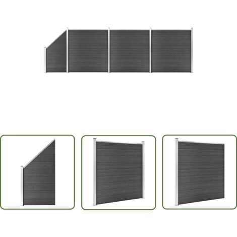 The Living Store Zaunelement Set WPC 619x(105-186) cm Schwarz - Gartenzäunen - WPC-Zaun - Holzzäune - Kunststoffzäune - Schwarz