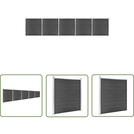 The Living Store Zaunelement Set WPC 872x186 cm Schwarz - Gartenzäune - WPC-Zäune - Holzzäune - Kunststoffzäune - Zaunsystem