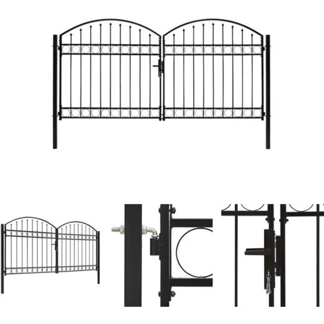 The Living Store -  Zauntor Doppelflügel Gewölbte Spitze Stahl 300 x 125 cm Schwarz