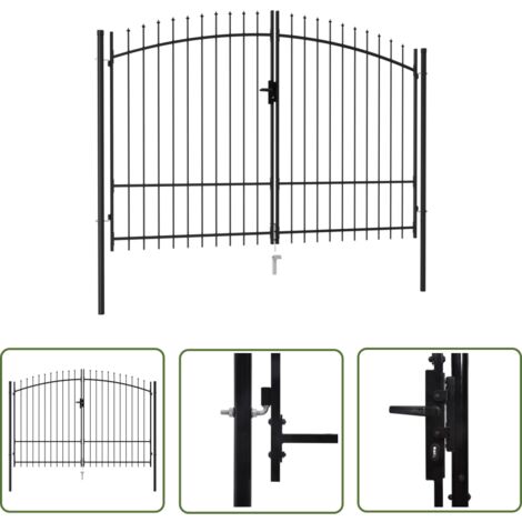 The Living Store Zauntor Doppelflügel mit Speerspitzen Stahl 3 x 2 m Schwarz - Gartentor - Doppeltore - Metalltor - Stahltür - Schwarz