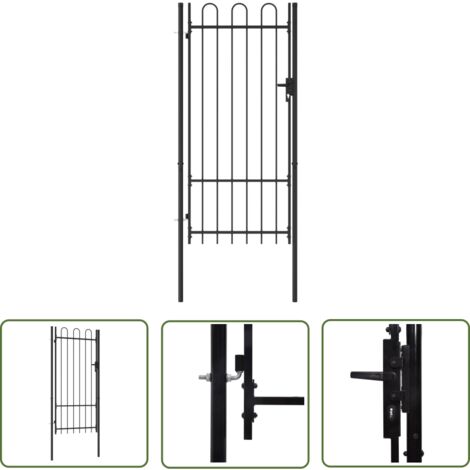 The Living Store Zauntor Einzelflügel Gewölbte Spitze Stahl 1 x 2 m Schwarz - Gartentor - Zaunteil - Metalltor - Stahltür - Schwarz