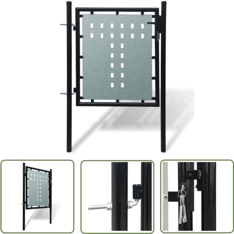 The Living Store Zauntor (Einzeltor) Schwarz 100x150 cm - Gartentor - Zaun - Metalltor - Stahltür - Schwarz