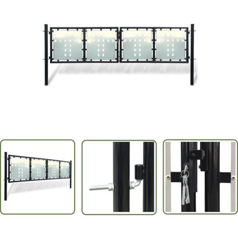 The Living Store Zauntor (Einzeltor) Schwarz 300x125 cm - Gartentor - Zaun - Einfahrtstor - Stahltür - Schwarz