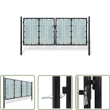The Living Store Zauntor (Einzeltor) Schwarz 300x175 cm - Zauntor - Einfahrtstor - Gartentor - Zaun - Metalltor