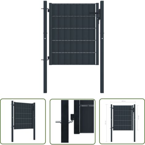 The Living Store Zauntor PVC und Stahl 100x101 cm Anthrazit - Gartentor - Zauntor - Metalltor - Anthrazit - PVC