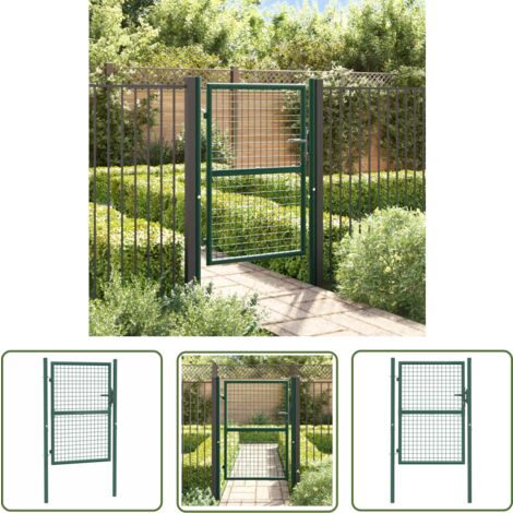 The Living Store Zauntor Stahl 100x125 cm Grün - Gartentor - Zaun - Stahltür - Zaunsystem - Gartenabgrenzung
