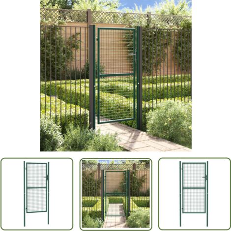 The Living Store Zauntor Stahl 100x175 cm Grün - Gartentor - Zaun - Stahltür - Metalltor - Abschließbares Tor