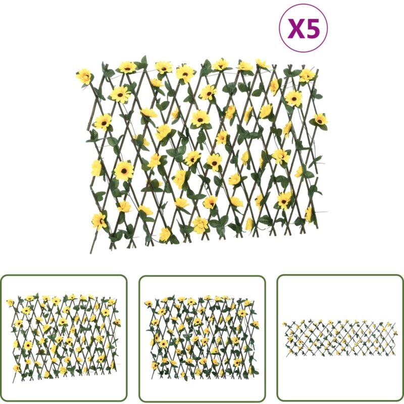 Treillis de lierre artificiel extensible 5 pcs jaune 180x60 cm - Clôture Artificielle - Trellis De Lierre - Écran De Lierre - Intimité Jardin