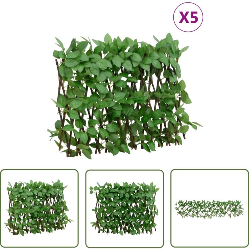 Treillis de lierre artificiel extensible 5 pcs vert 180x30 cm - Clôture Artificielle - Panneau De Clôture - Décoration Extérieure - Haie Végétale