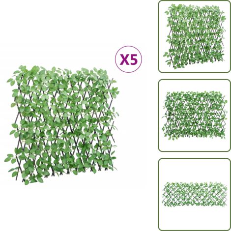 The Living Store Treillis de lierre artificiel extensible 5 pcs vert 180x65 cm - Clôture Artificielle - Trellis De Lierre - Écran De Lierre - Intimité Jardin - Decoration Exterieur