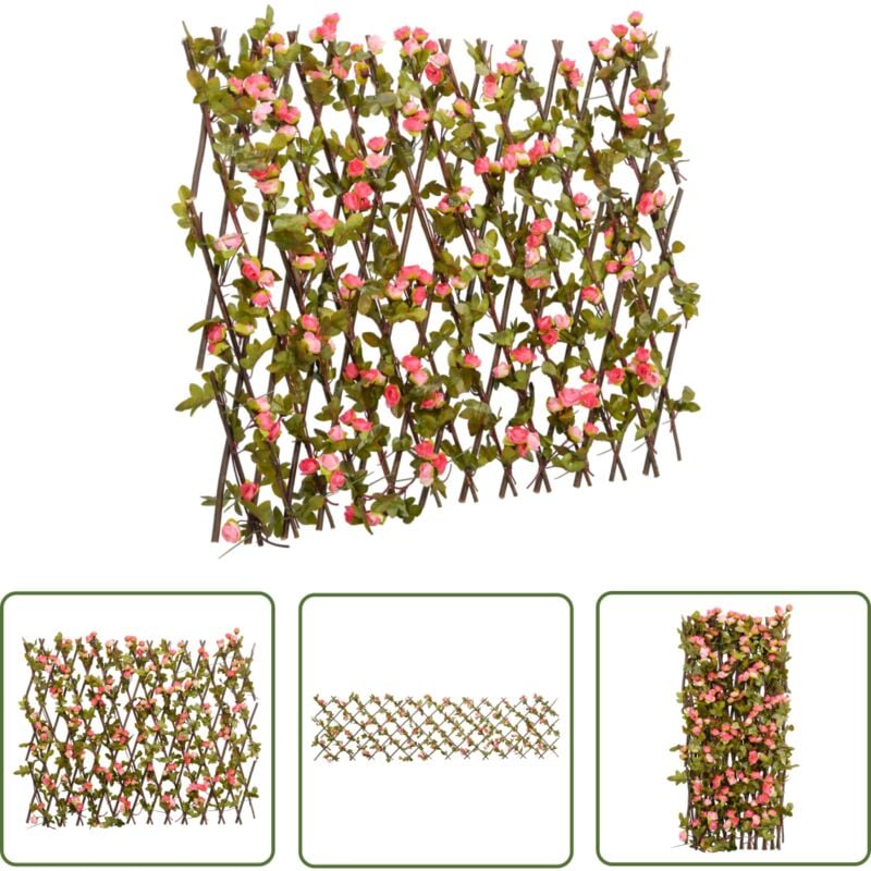 The Living Store Treillis de lierre artificiel extensible rose foncé 180x60 cm - Clôture Artificielle - Trellis De Lierre - Écran De Confidentialité