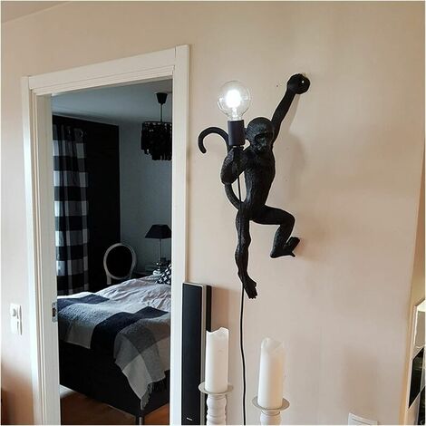 The Monkey Lamp - Suspension droite noire - Applique murale en forme de singe - Convient également pour l'extérieur