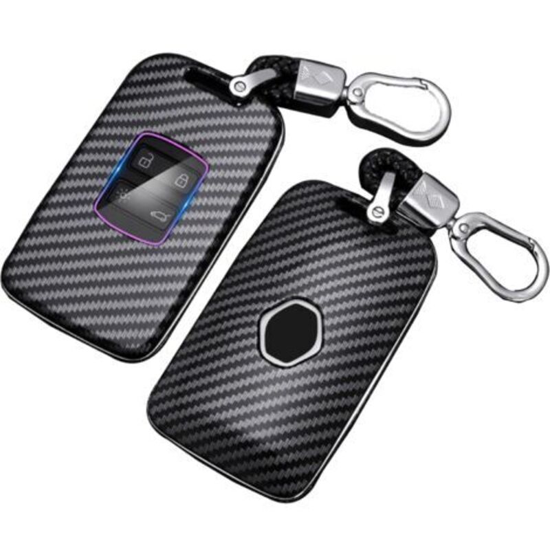 The red car key bag key case is wear-resistant and anti-drop, suitable for car key accessories, in black carbon fiber