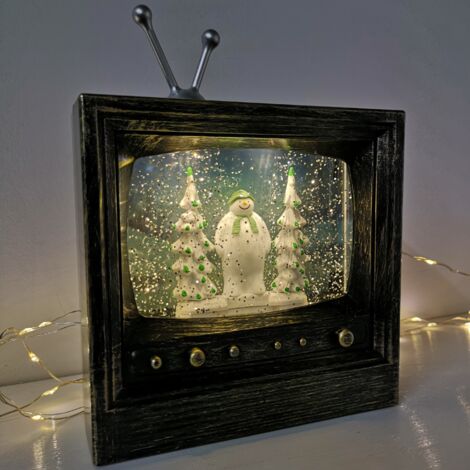 The Snowman Retro TV Music Box Christmas Decoration 8 Songs LED Motion Function