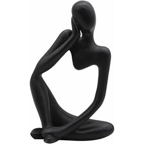 The Thinker Statue, Resin Thinker Abstract Sculpture Statue Modern Character Figurines Home Decor Office Desk Ornament Birthday Gifts Black Left