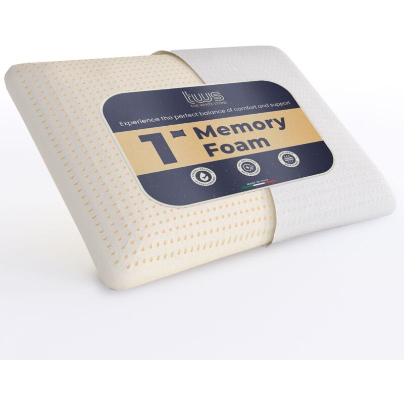 The White Stone - Oreiller en Memory Foam 40 x 70 cm Hauteur 11 cm Oreiller Cervical Hypoallergénique, Ergonomique et Respirant Fonction