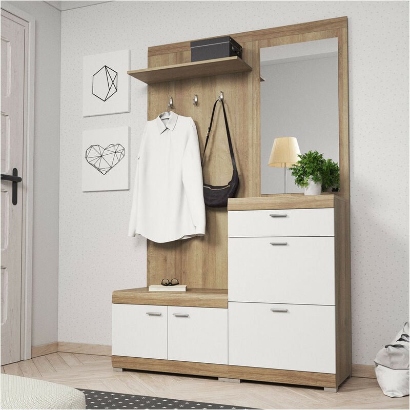 Bestmobilier - Thea - meuble d'entrée - bois et blanc - 135 cm - style scandinave - bois / blanc