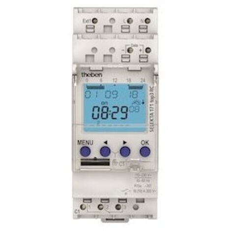 Theben – Interrupteur hebdomadaire digital 1 contact – Programmation 3 zones – Alimentation 230V – Sécurité anti-sabotage – 1710330