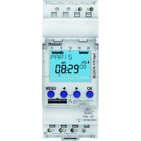 Theben – Minuterie numérique astronomique 230-240VAC – 1 canal programmable – Compatible OBELISK – Installation sur rail DIN 2 modules