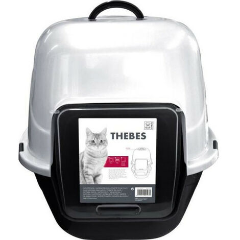 THEBES Maison de toilette XXL- Bac a litiere - 62x53x58 cm - Noir et blanc - Pour chat