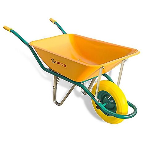 THECA carretilla obra amarilla 90l. rueda impinchable , Carretilla obra serie 550, Theca. Su diseño permite un vaciado controlado del material. Ideal para la construcción ya que al