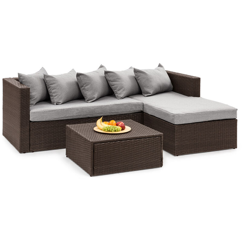 Blumfeldt - Theia Lounge Salon de jardin complet polyrotin marron & gris clair