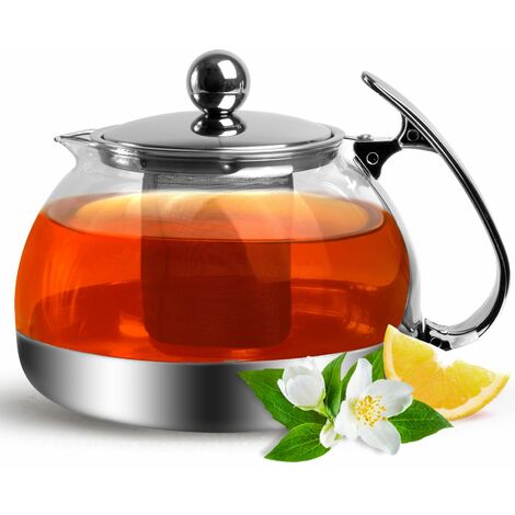 Théière avec passoire thé en acier inoxydable verre 1,2 litres boisson chaude froide glaçon