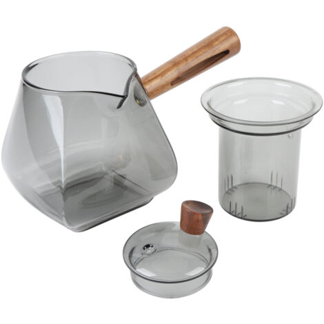 Théière avec séparation d'eau, bouilloire de brassage en verre de 500ML avec poignée latérale en bois, infuseur amovible pour table de cuisson électrique en céramique