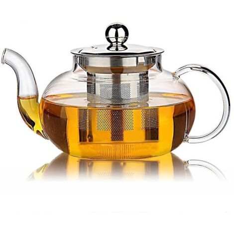 Théière en verre avec couvercle infuseur amovible en acier inoxydable, 975 ml (33 onces)