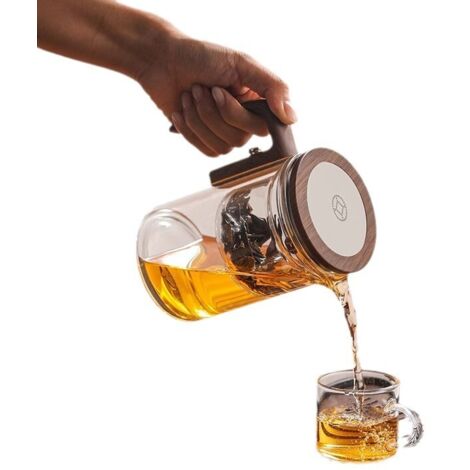Théière en verre de 720 ml avec séparateur d'eau et poignée en bois