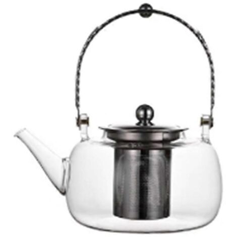 Théière en verre épais, théière transparente avec filtre, théière argentée