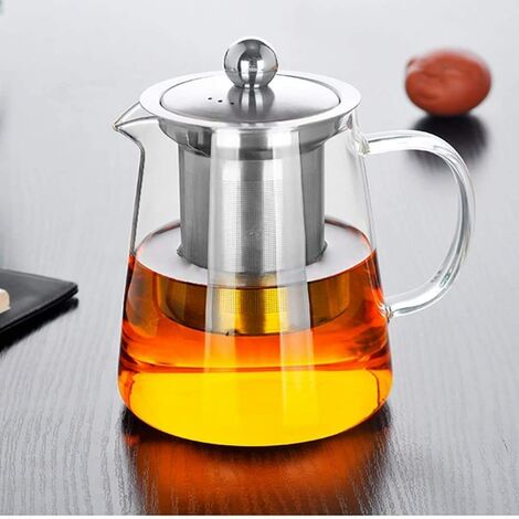 Théière en verre résistant à la chaleur avec infuseur, poignée transparente, parfait pour le thé et le café - (450 ml)