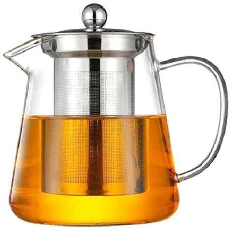Théière en verre transparent, avec filtre en acier inoxydable inclus.